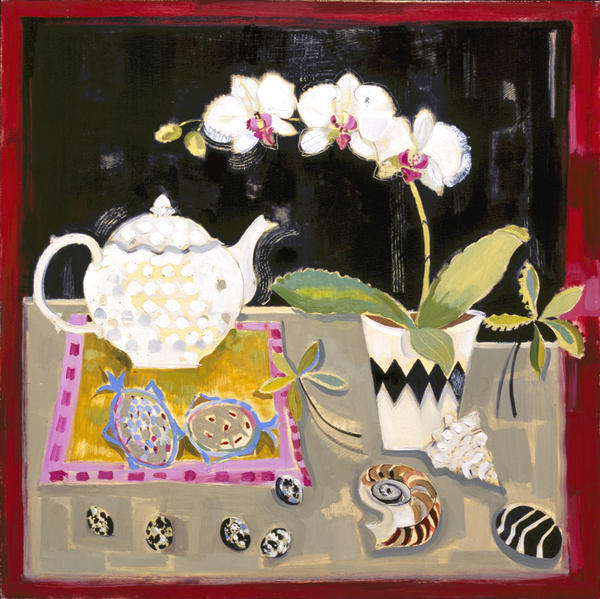 Teapot and White Orchids