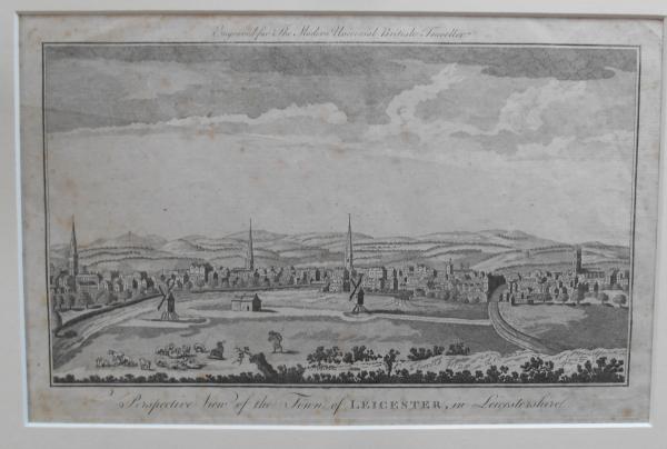 The perspective view of the town of Leicester in Leicestershire